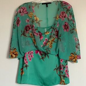 White House Black Market Teal Floral Blouse